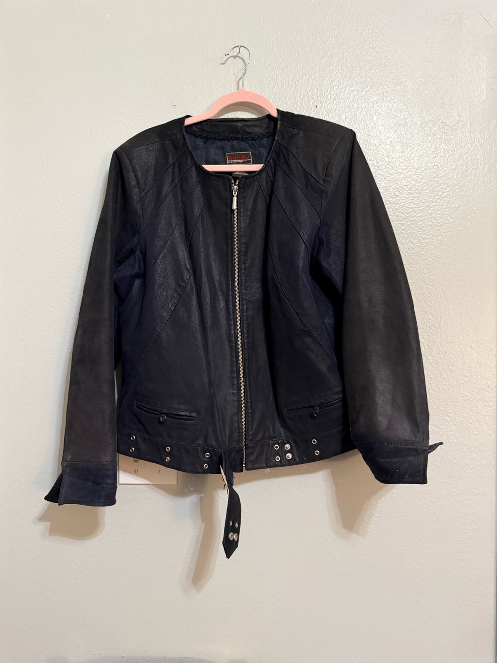 Women's Navy Blue Suede Zip-Front Jacket